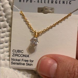 Cubic zirconia nickel free gold tone necklace